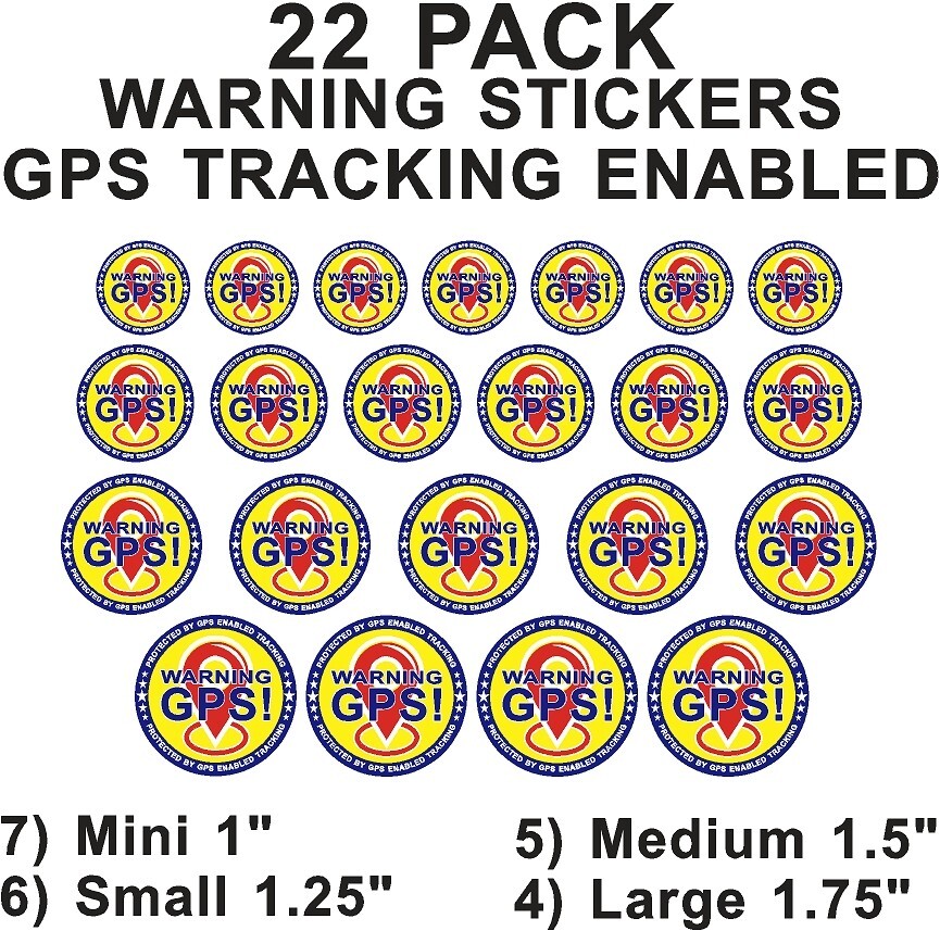 22 PACK GPS Tracking Warning Theft Deterrent Laminated Stickers High Quality