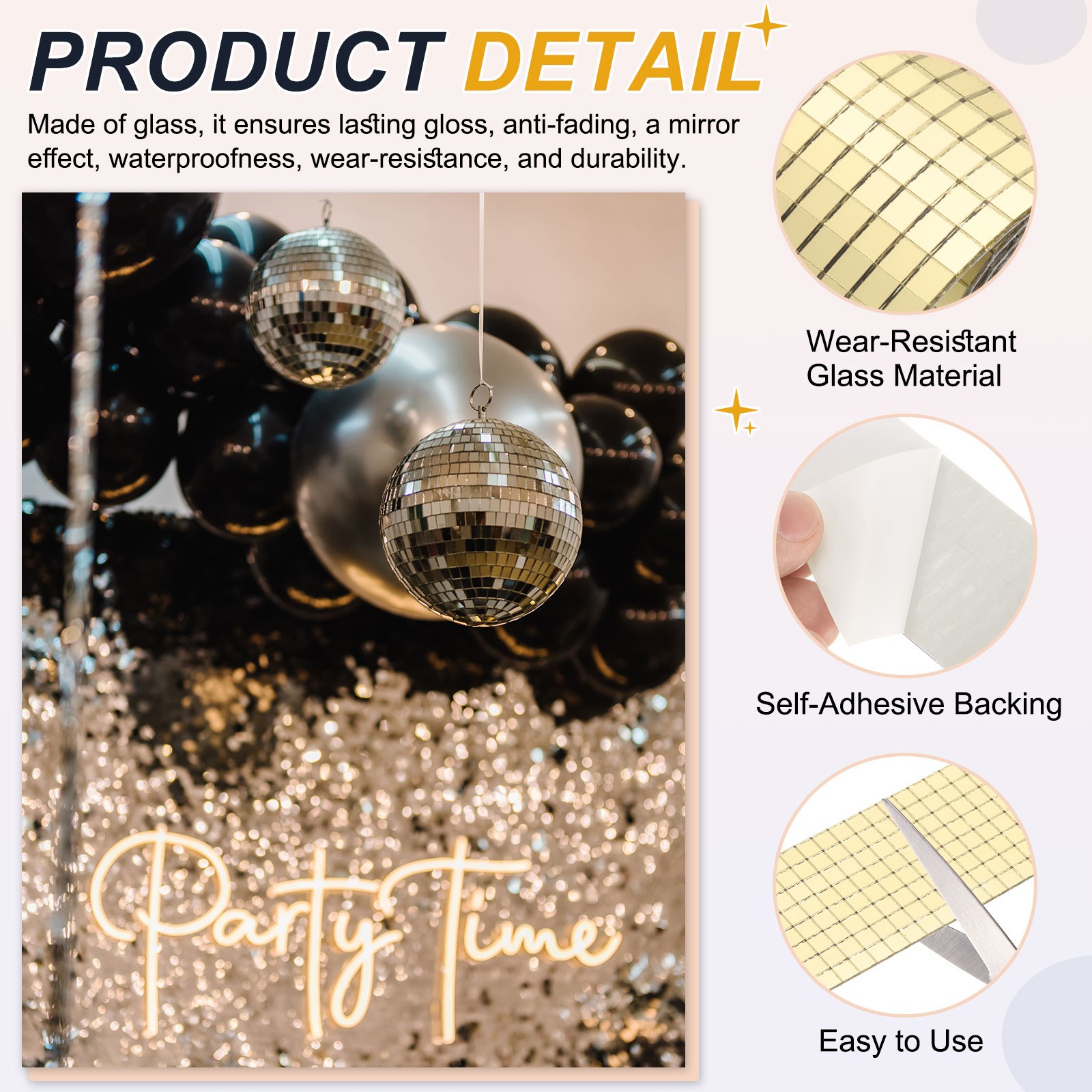 5x5mm Self Adhesive Mirrors Mosaic Tiles, 3200 Pcs Mosaic Sticker, Gold Tone