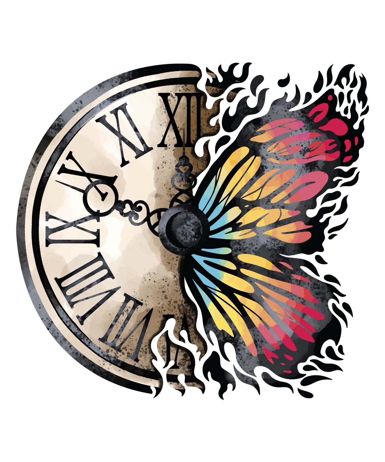 Clock Butterfly Sticker Infinity Life Beginning End Time Change (4 Inch)