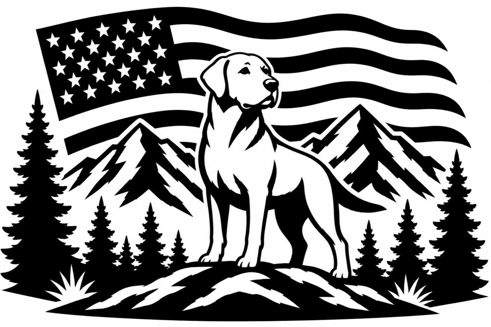 American Flag Labrador Mountain Vinyl Decal – Patriotic Sticker – Multiple sizes