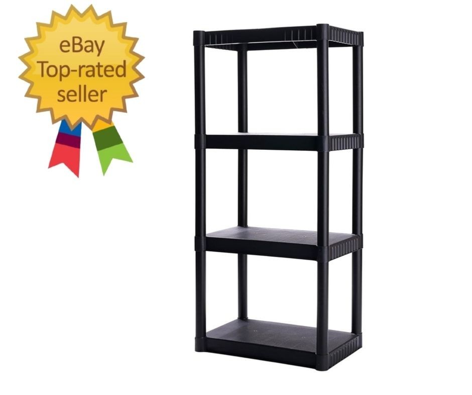 4-Shelf Plastic Storage Shelves, 48” X 23” X 14”, 200Lb Capacity, Pantry, Office