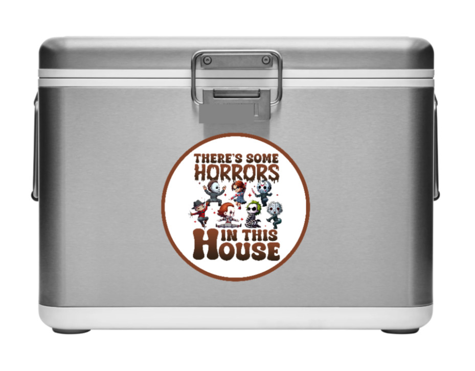 Halloween – Horrors in House – 4" Decal Car Cooler Laptop Decoration Bag Jar Tin