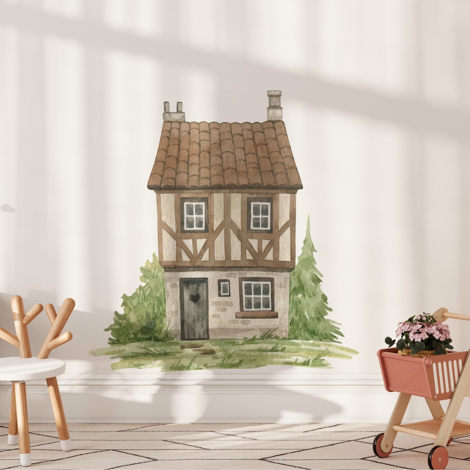 Cottage Farm House Wall Decal Watercolor Farmhouse Wall Art Peel and Stick Decor