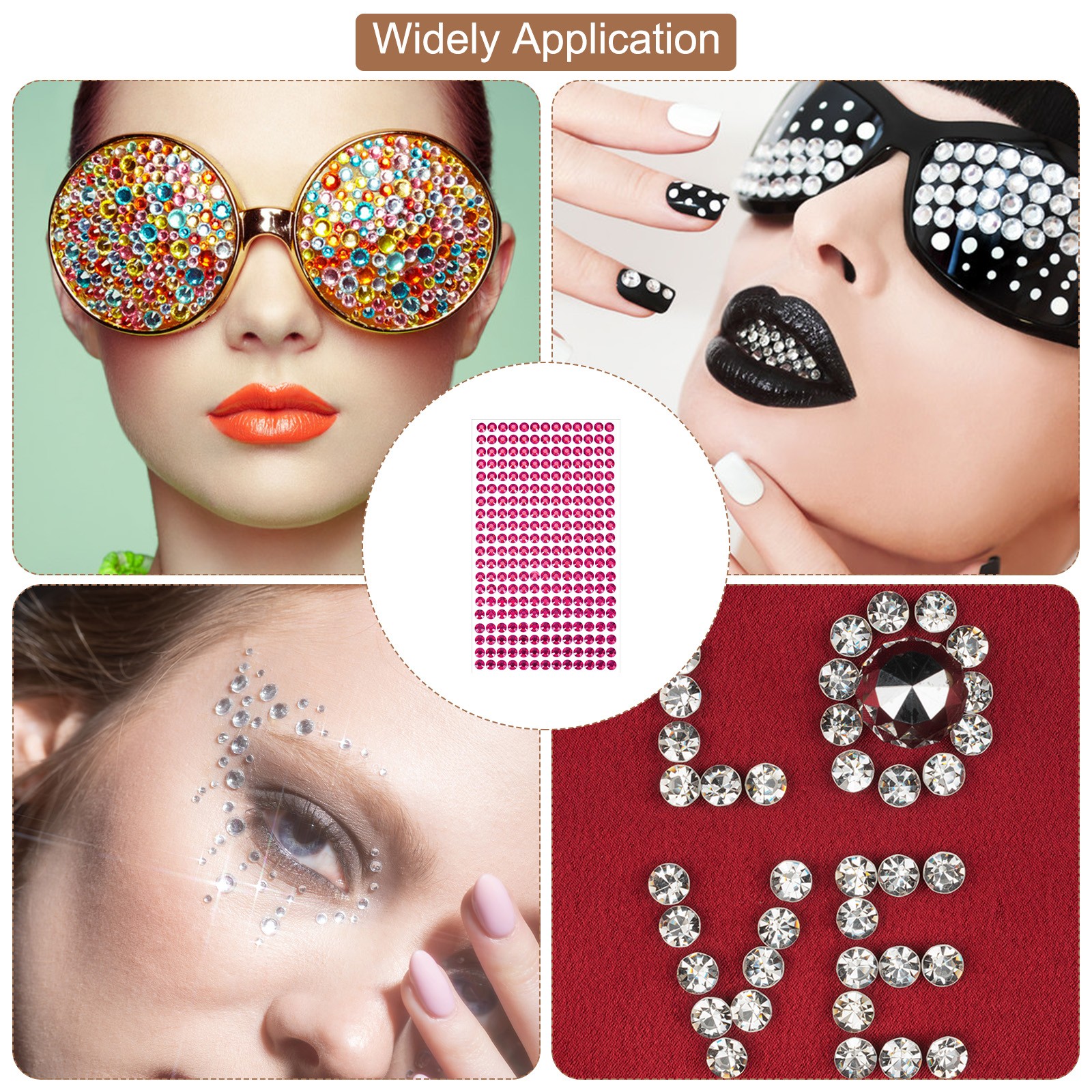 1394Pcs 4mm/6mm Self-Adhesive Rhinestone Stickers for Craft (4 Sheet Rose)