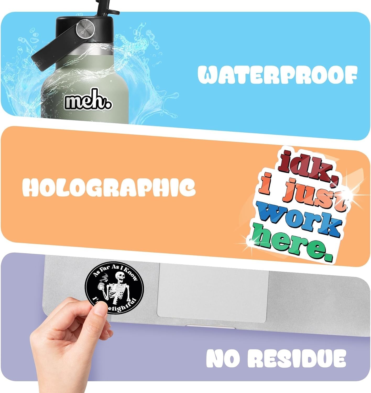 225PCS Funny Holographic Stickers Waterproof Vinyl Meme Decals Laptop Phone