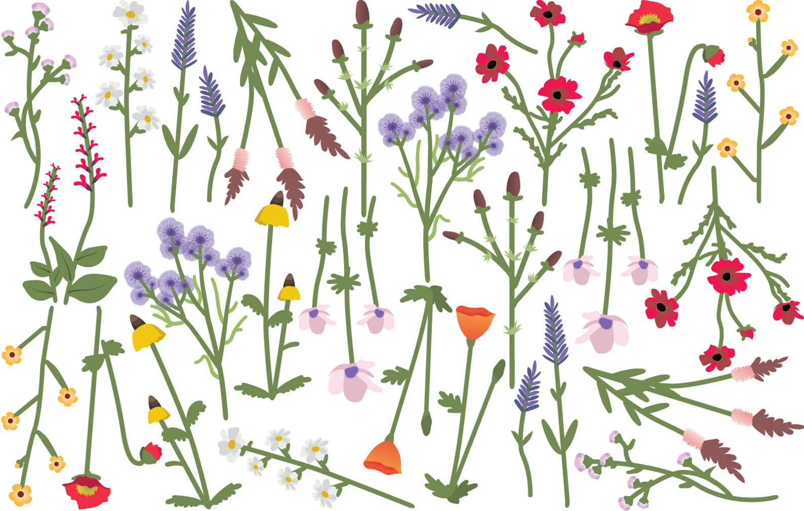 Watercolor Flower Greenery Wall Decals Wild Field Floral Nursery Stickers LF527
