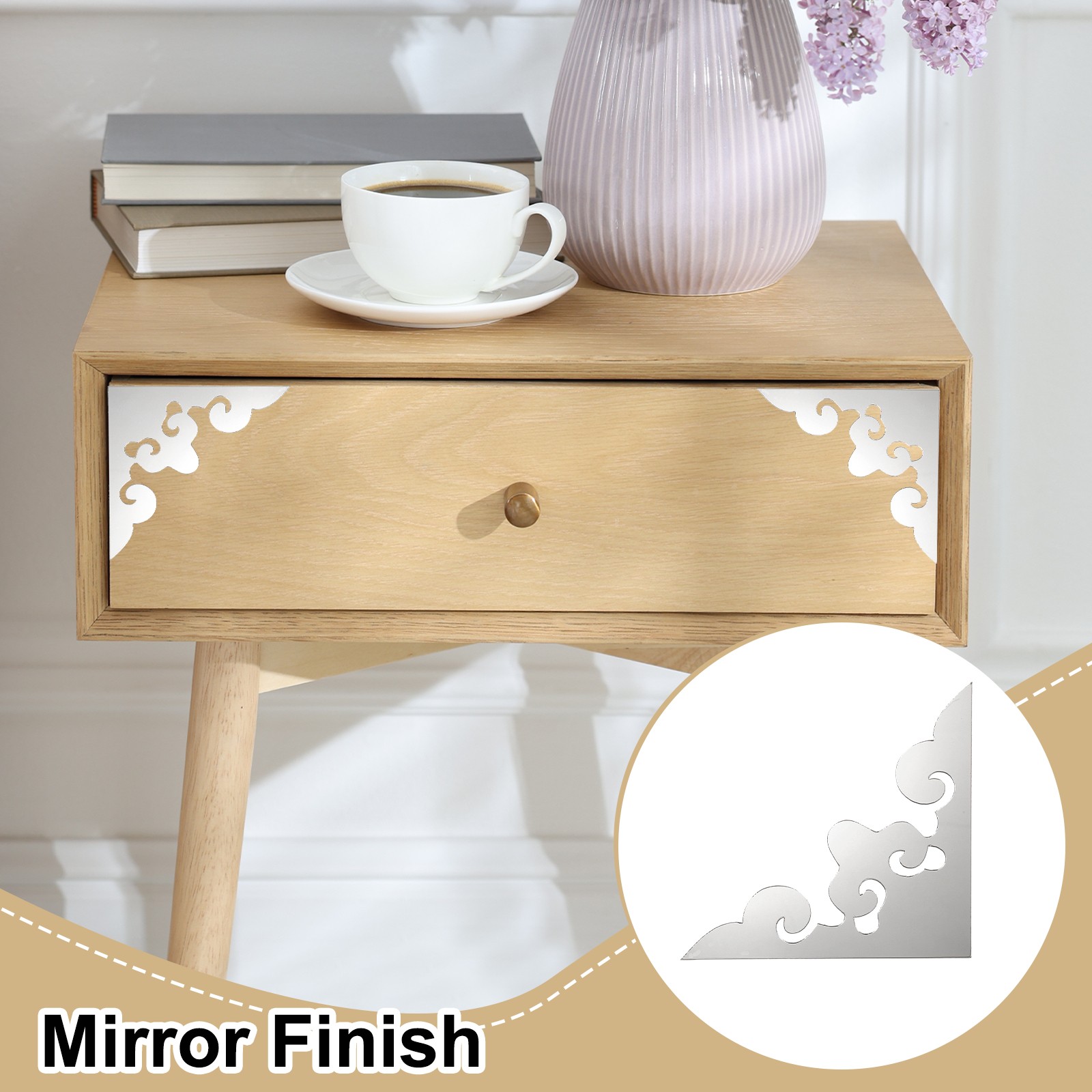 16Pcs Corner Decorative Pattern Hollow Mirror Wall Stickers(Silver 4×4"),