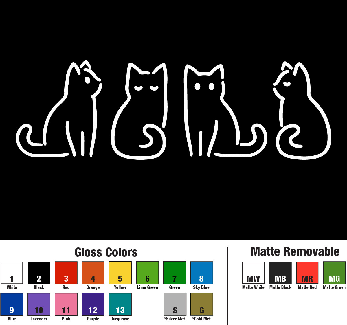 5.5in 4 Cats in a Row Decal Window Outline Sticker Car Cat Feline Love Pet Love