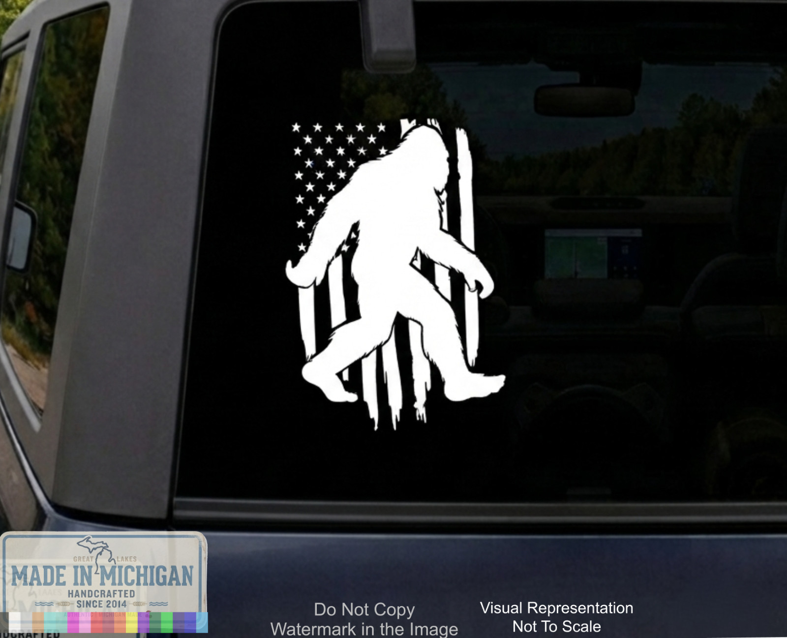 Bigfoot American Flag Vinyl Decal Sasquatch US Flag Car Window Truck Sticker