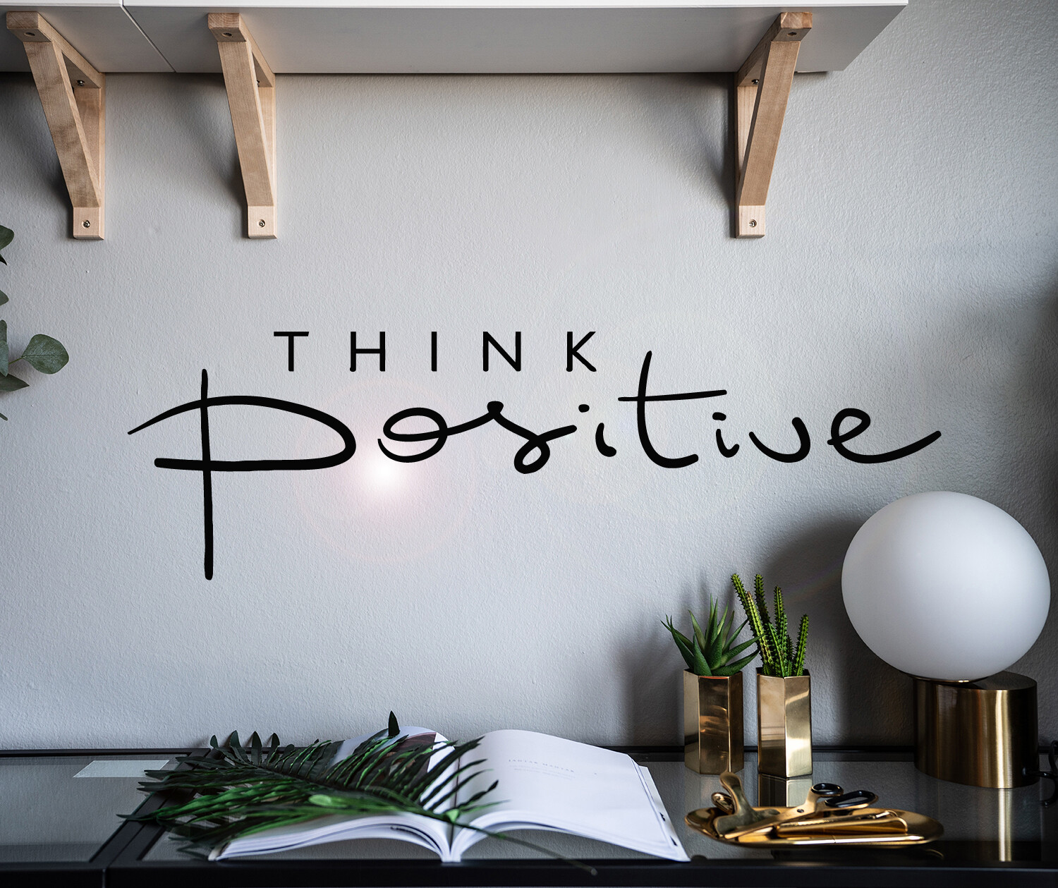 Products Vinyl Wall Decal Letter Think Positive Stickers 28.5 in X 8.5 in gz006
