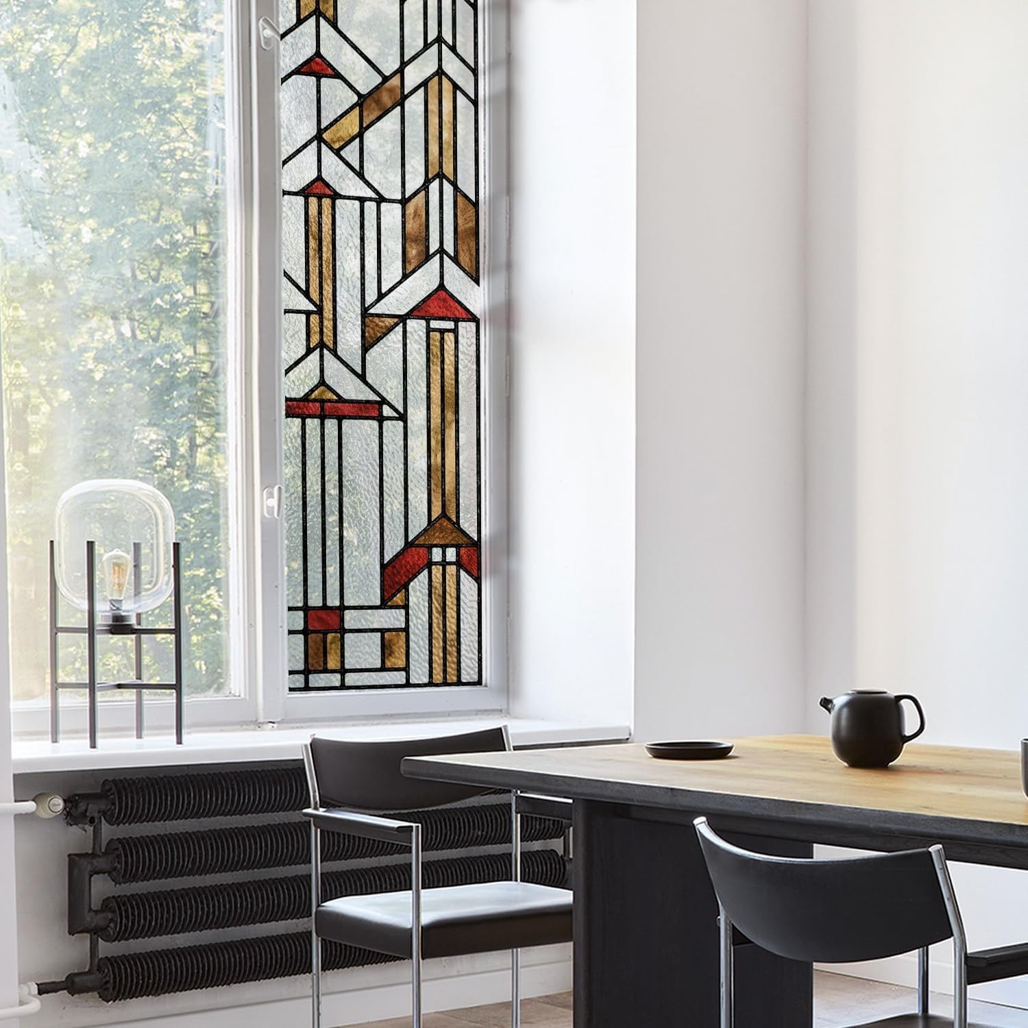 Faux Stained Glass Effect Transparent Window Film Original Hand Drawn Static US