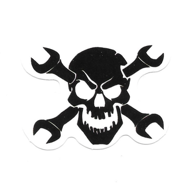 Skull and Cross Wrenches Vinyl Sticker Mechanic Garage Decal Toolbox Hard Hat