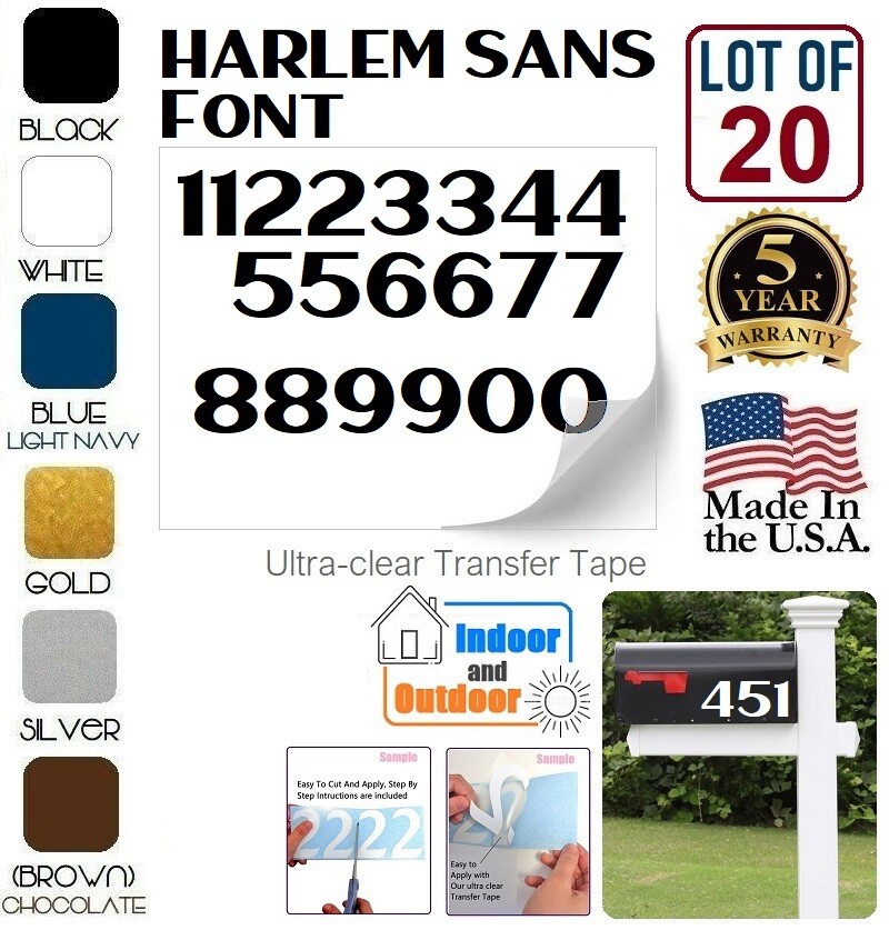 Mailbox Address locker Numbers Decal Sticker Window Door Wall Sign, HARLEM SANS