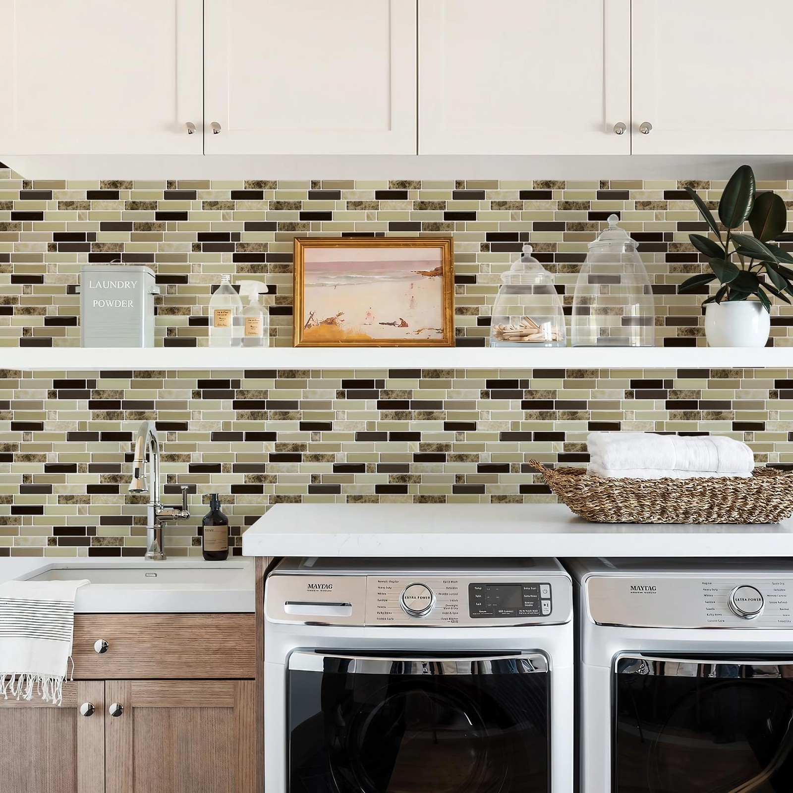 12" x 12" Peel and Stick Self Adhesive Kitchen Backsplash, Stick On Tile Back…