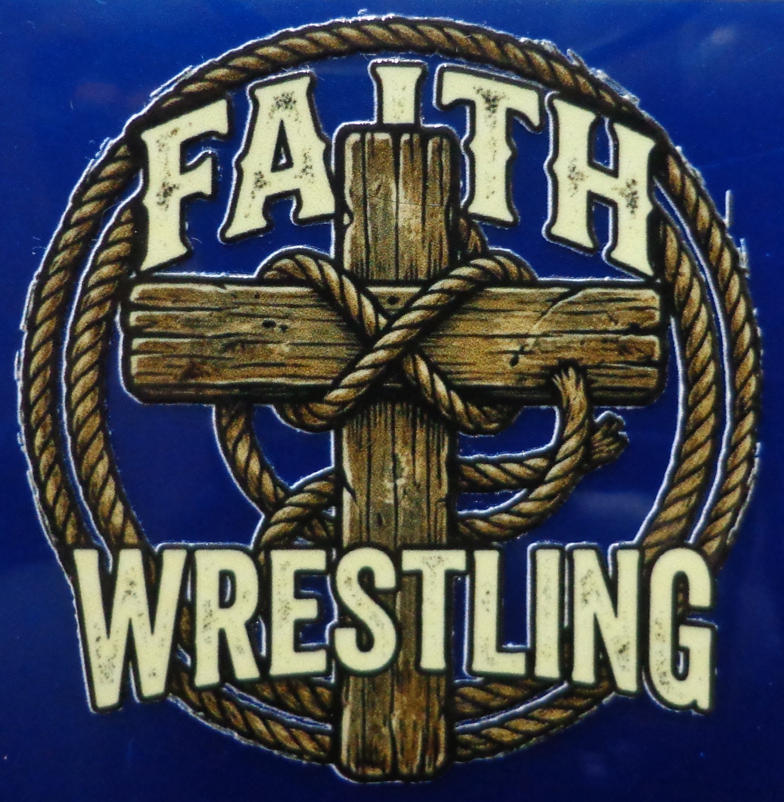 Faith Wrestling Sticker 2.5in x 2.5in UV Cross Christian
