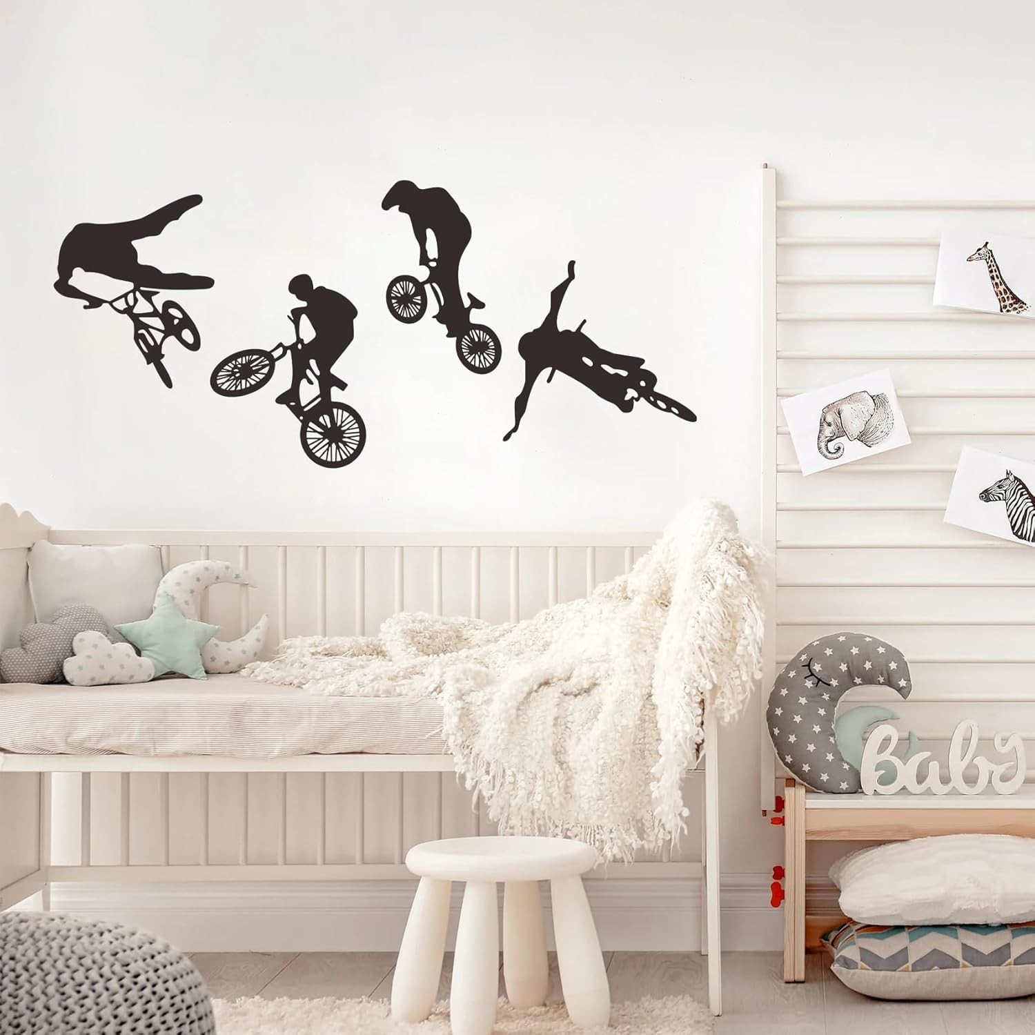 4 Pcs Black BMX Cyclist Jump Bicycle Extreme Sports Bike Rider Wall Decor Sti…