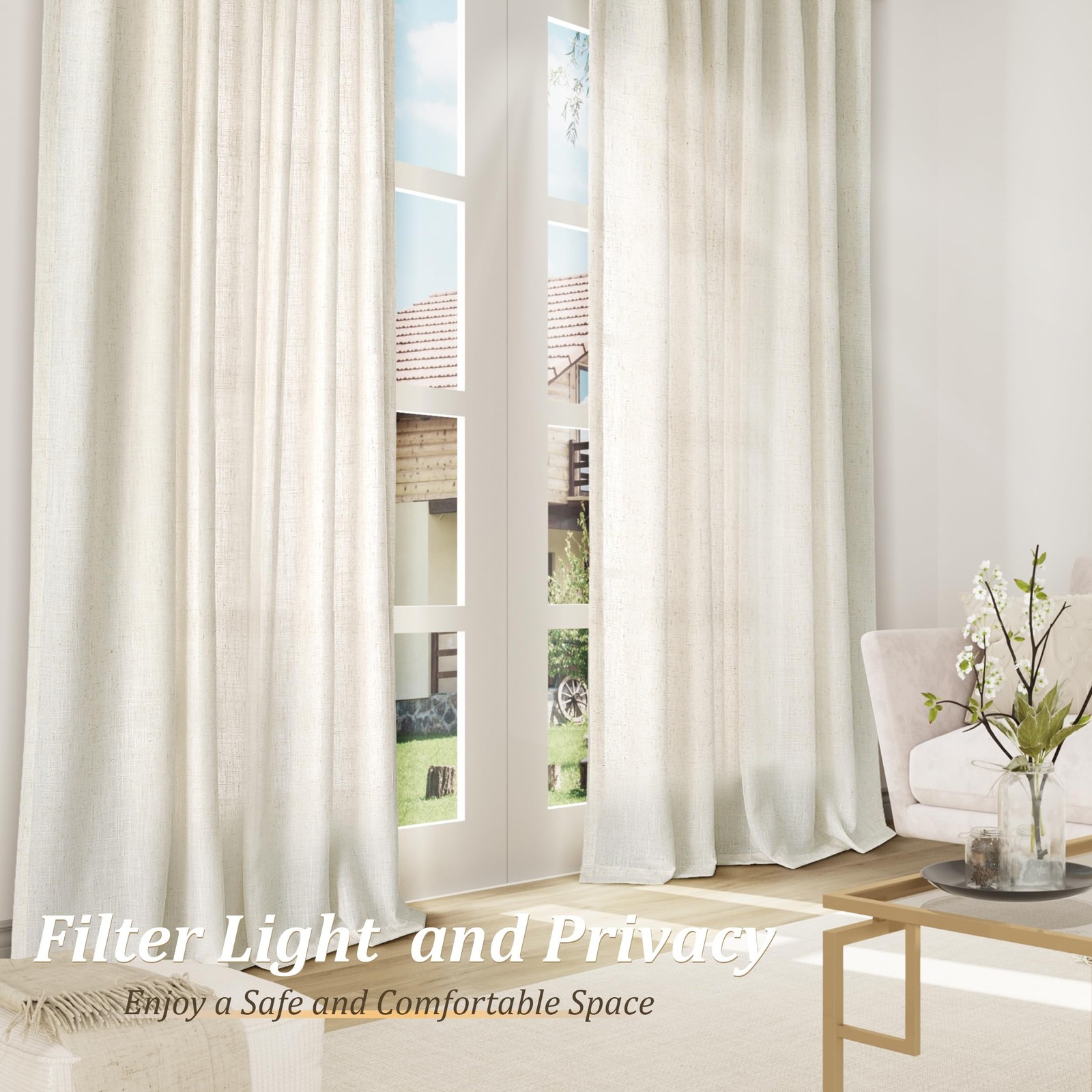 Guken Natural Cream Linen Curtains 120 inches Long for Living Room Bedroom 1 …