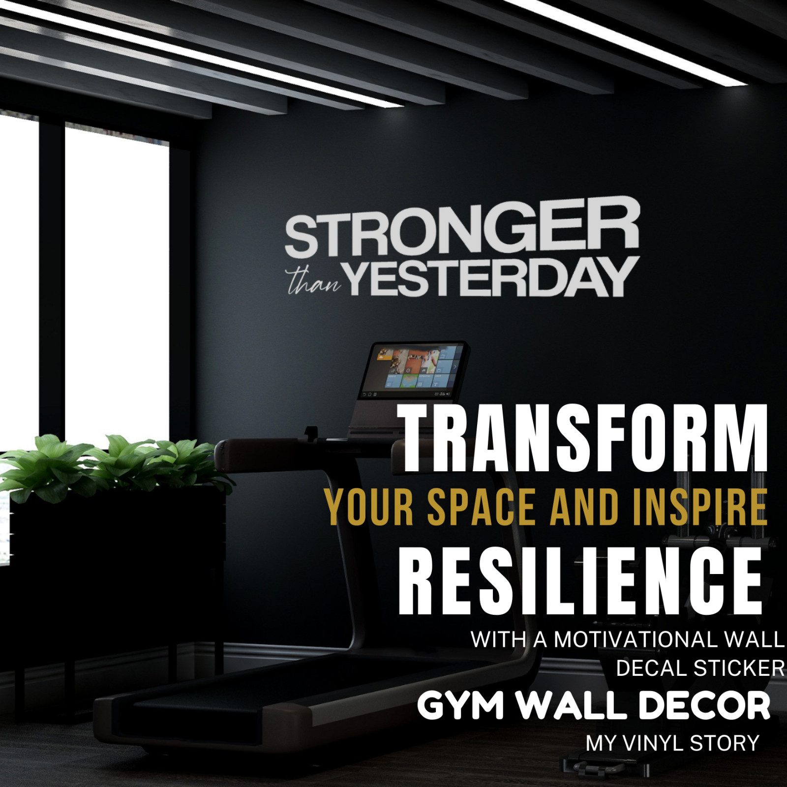 Stronger Than Yesterday Wall Decal Motivational Vinyl Sticker Gym Fitness Room