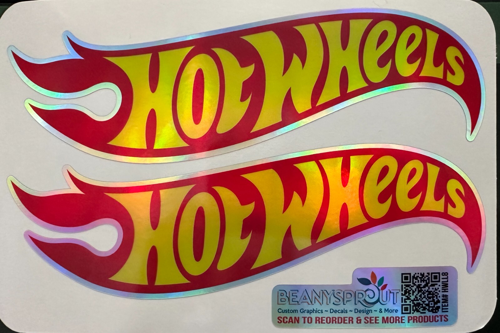 2 Hot wheels logo Holographic films 8"l x 2.5"h (each decal) decal sticker