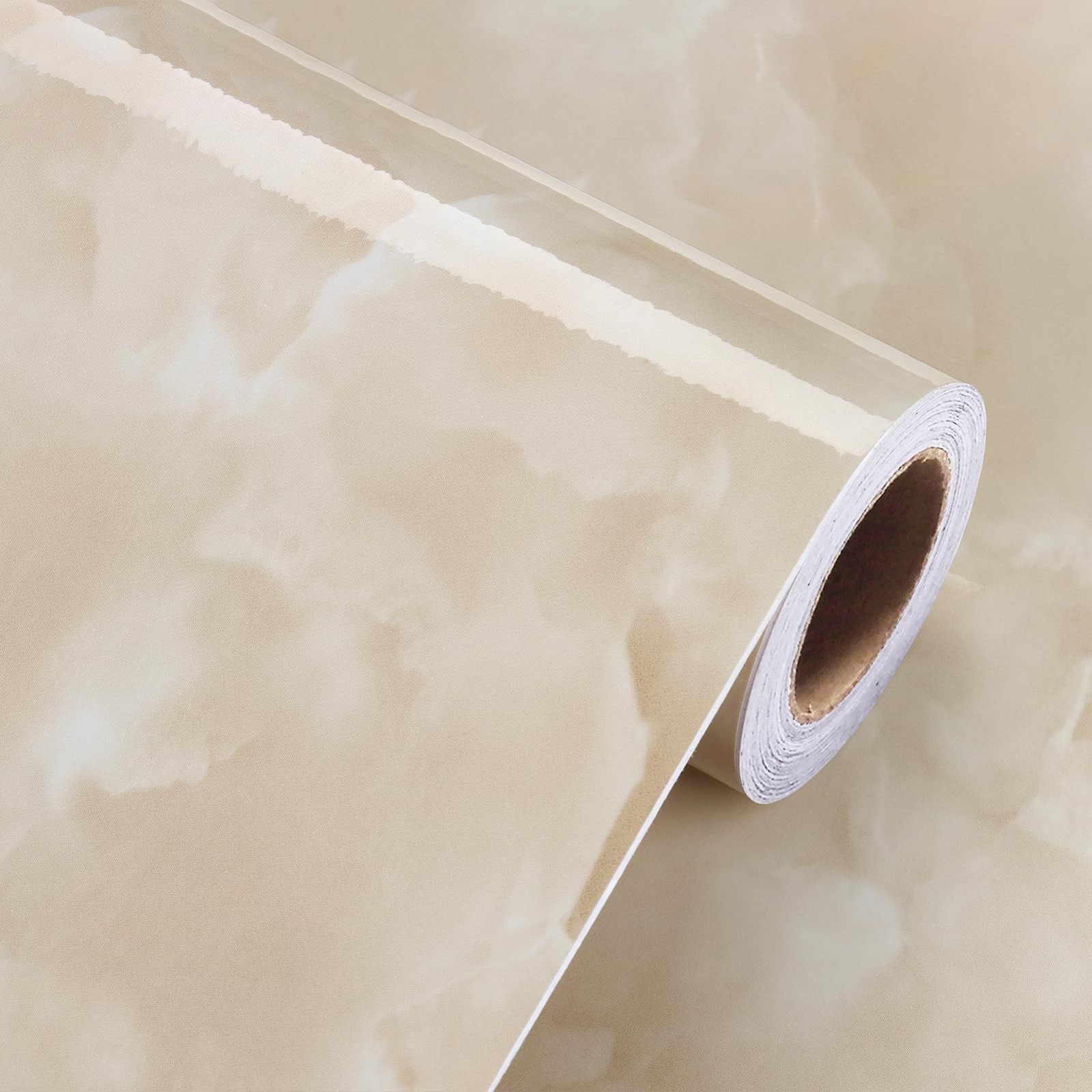 Glossy Beige Marble Contact Paper for Table Top Self Adhesive Shiny Marble Fi…