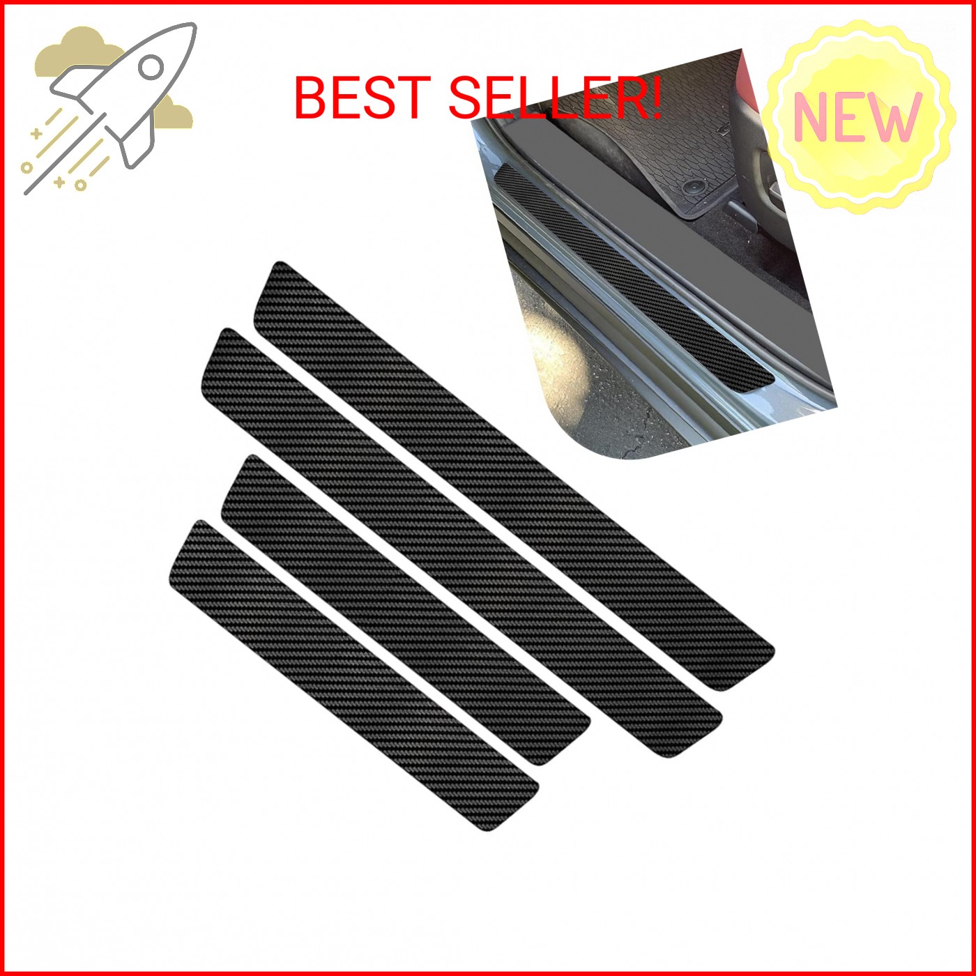 Ferianl 4PCS Car Door Sill Protector, Carbon Fiber Car Door Threshold Protection