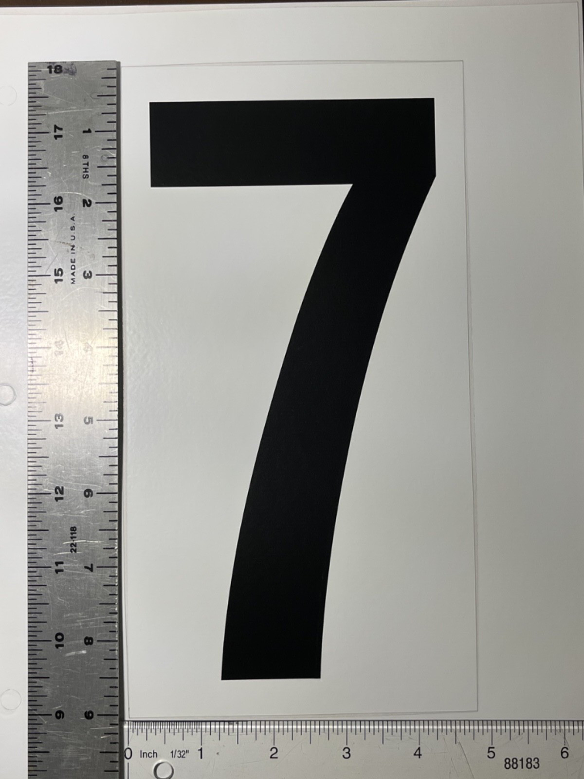 #7 Vinyl Number Sticker Large 9" x 5" black on white for outdoor