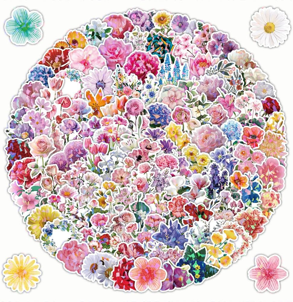 200 Pcs Flower Stickers Cute Floral Sticker for Adults Flowers Aesthetic Vinyl W