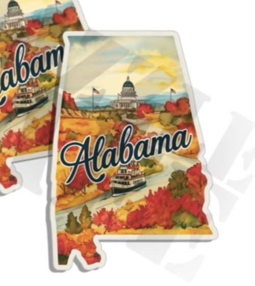 Alabama sticker vinyl decal state outline novelty laptop 2 PK Made in the USA