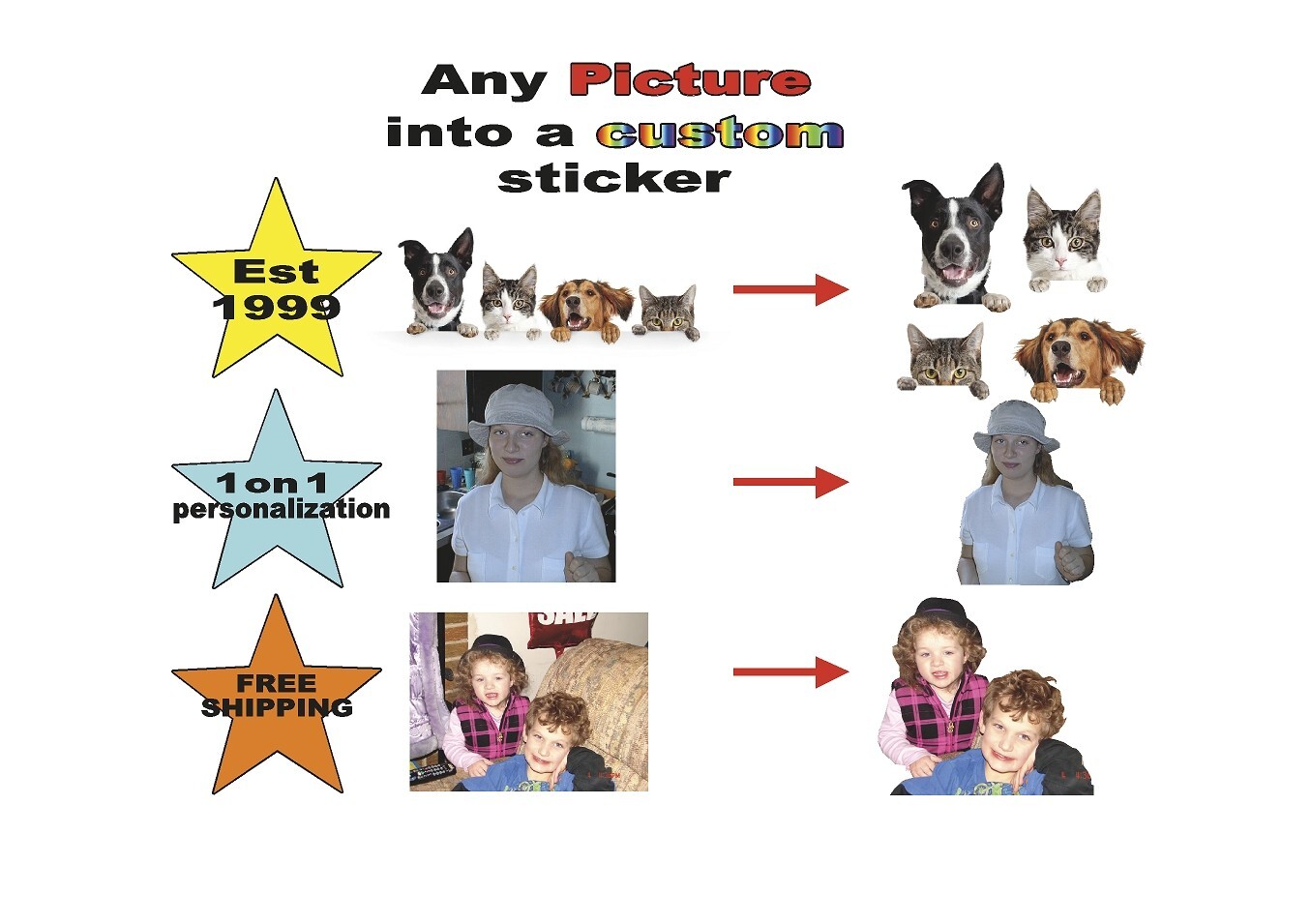Any photo into a sticker, contour cut, full color 4" any surface