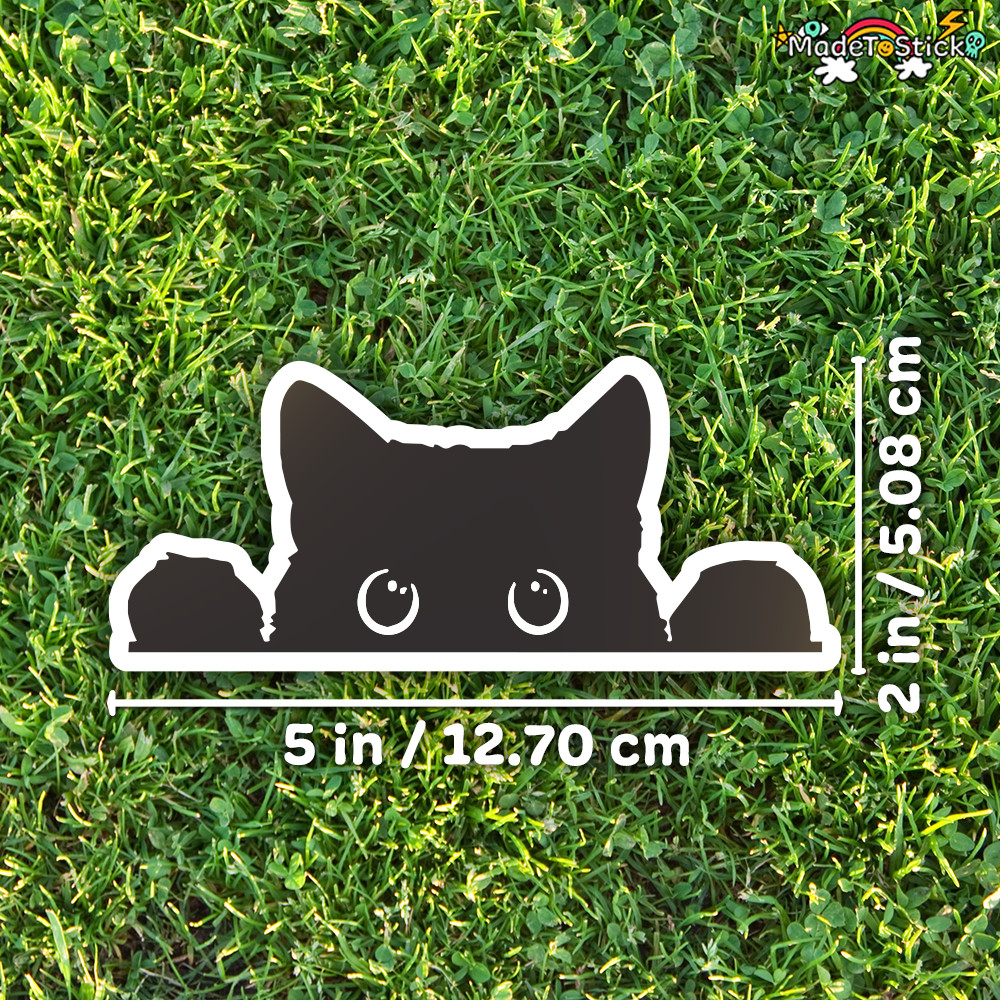 5"W x 2"H Peeking Black Cat Decal, Funny Sticker for Car, Laptop, Window