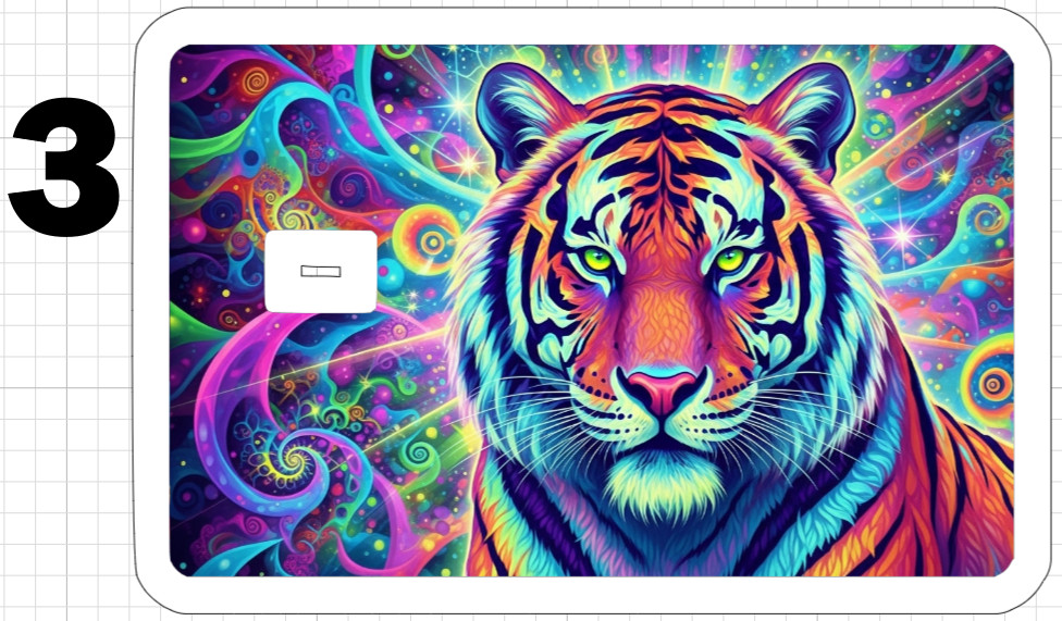 Acid Trip Tiger ATM Debit Credit Gift Card Sticker Skin Rainbow Neon Retro Cat