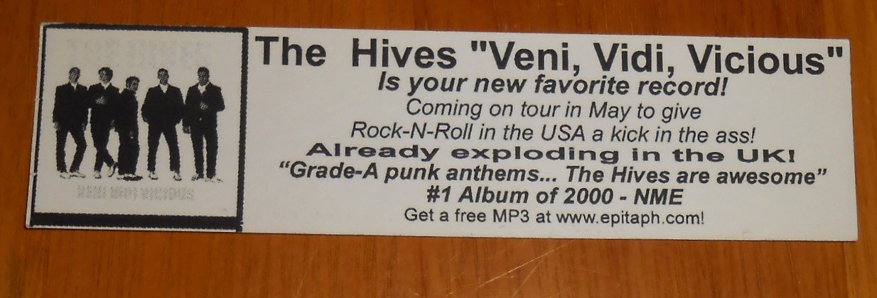 The Hives Veni Vidi Vicious Bumper Sticker Original Promo 5×1
