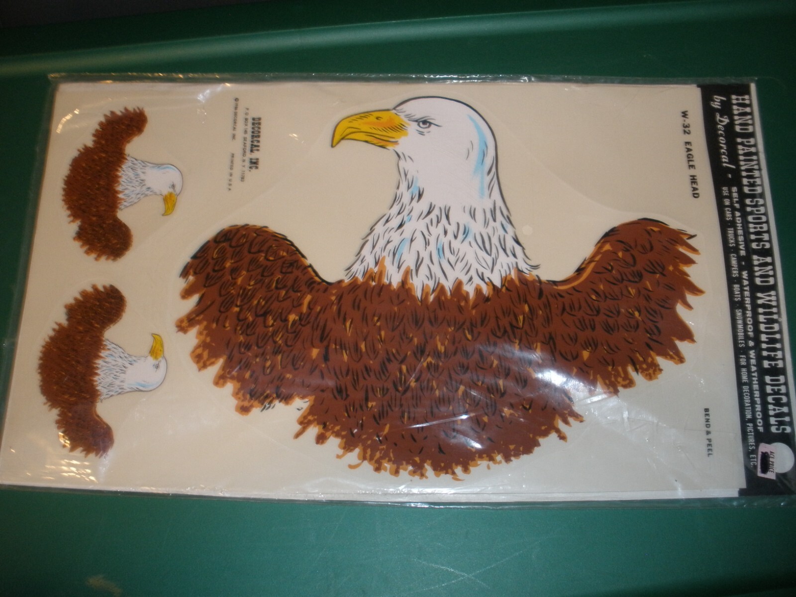 New Vintage 1986 Decorcal Hand Painted Sports & Wildlife EAGLE HEAD Decal W32
