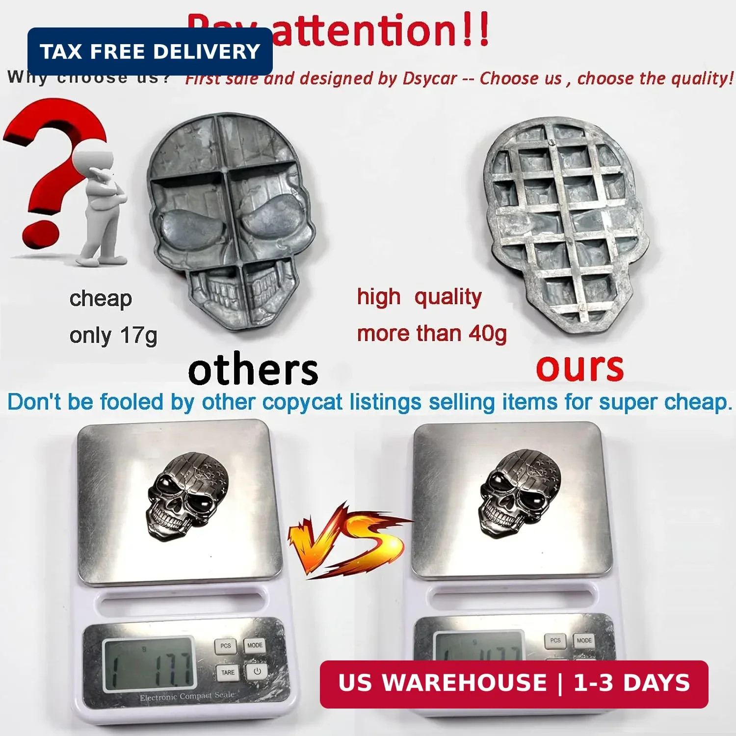 Dsycar 3D Skull Emblem USA Flag Solid Metal Car Sticker Decal Car Skeleton Emble
