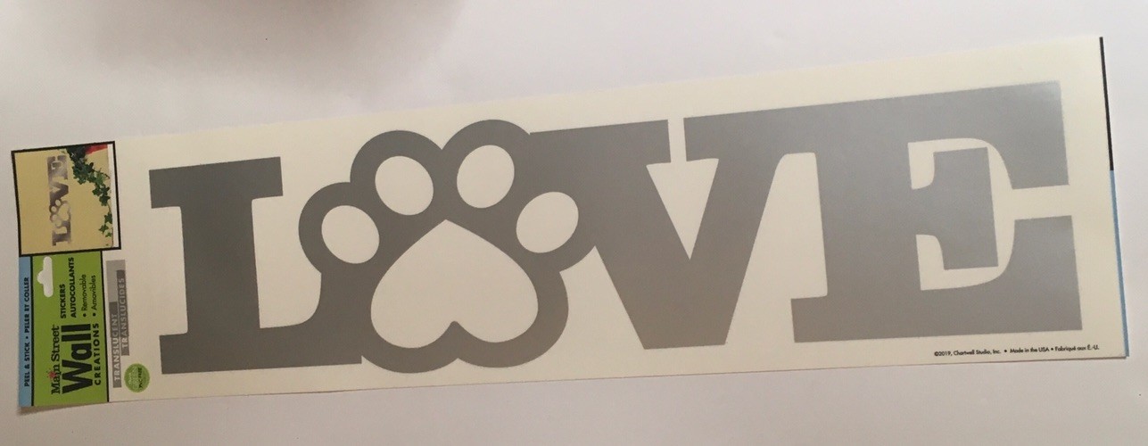 LOVE 🩶 PAW 🐾 SILVER WALL VINYL REMOVABLE DECAL Dog-Cat Animals Wall Art