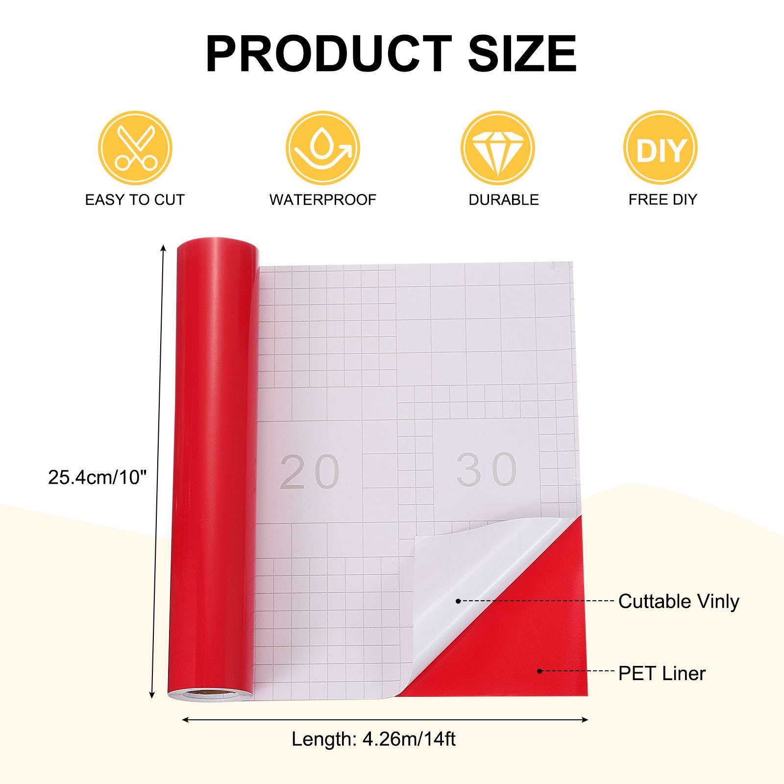 Red Permanent Vinyl, 10 Inch x 14ft Adhesive Vinyl Roll