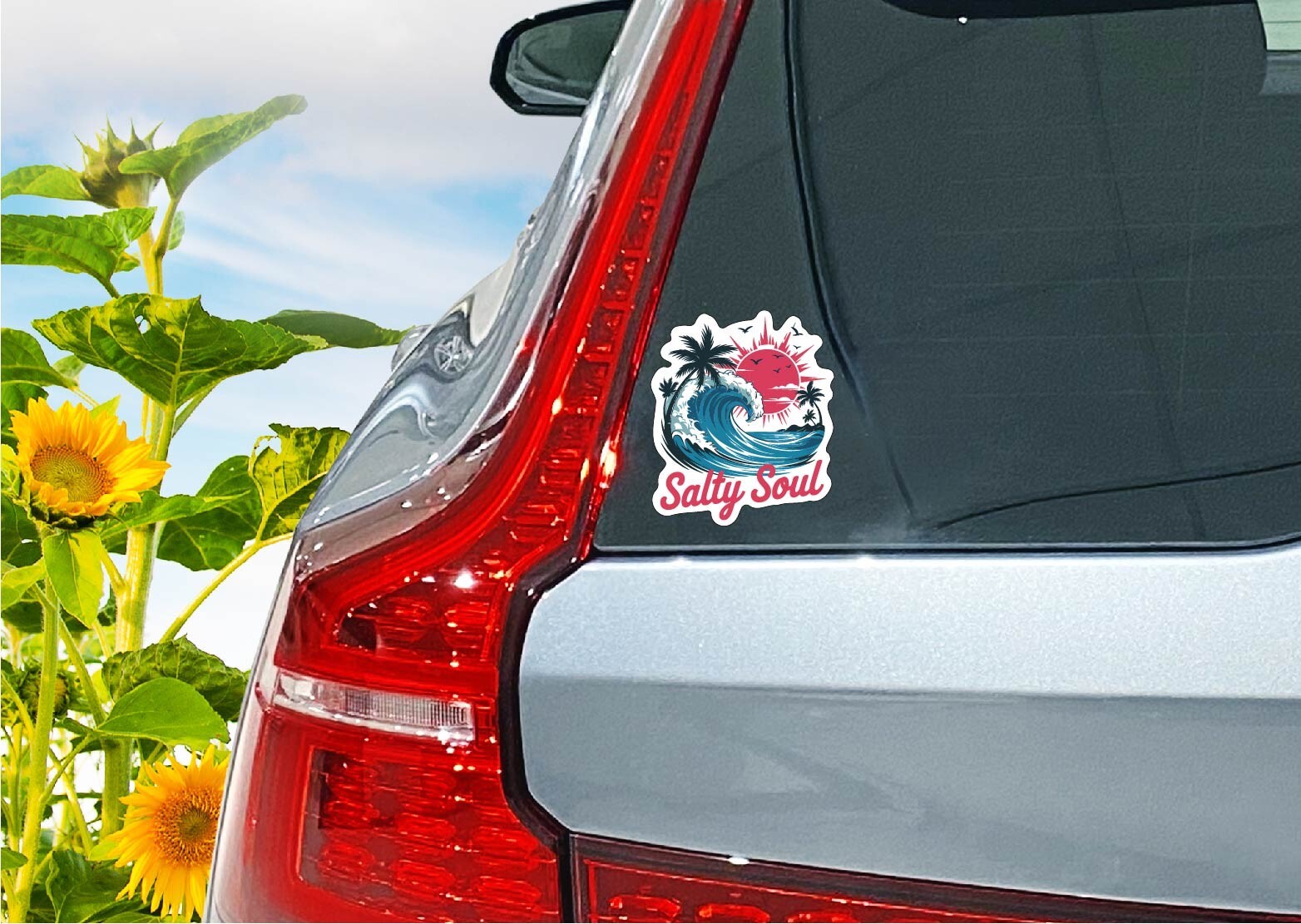 Beach Soul Decal Sticker Tropical Vacation Salt Sand Ocean Palm Trees Waves Surf