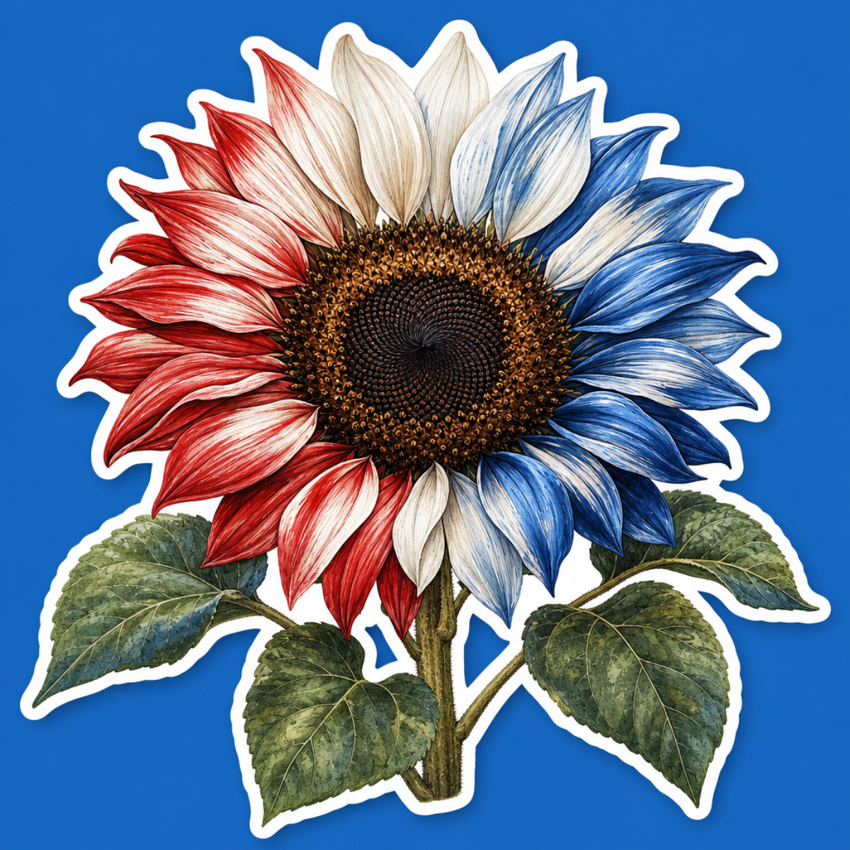 3 Inch Patriotic Sunflower Sticker Red White Blue American Flag Floral Vinyl Dec