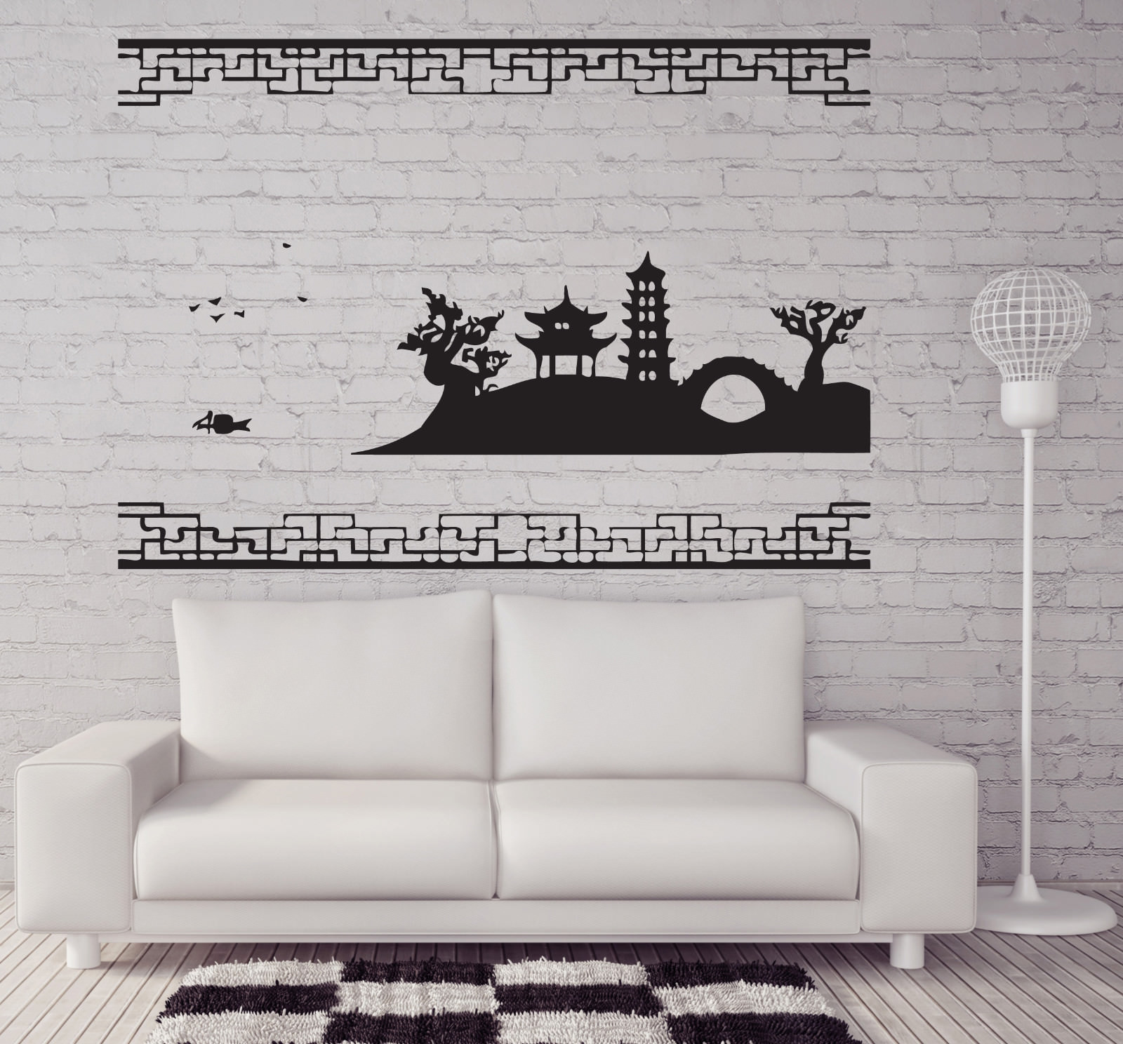 Landscape Vinyl Decal Attributes Chinese Pagoda Sakura Wall Sticker (n568)