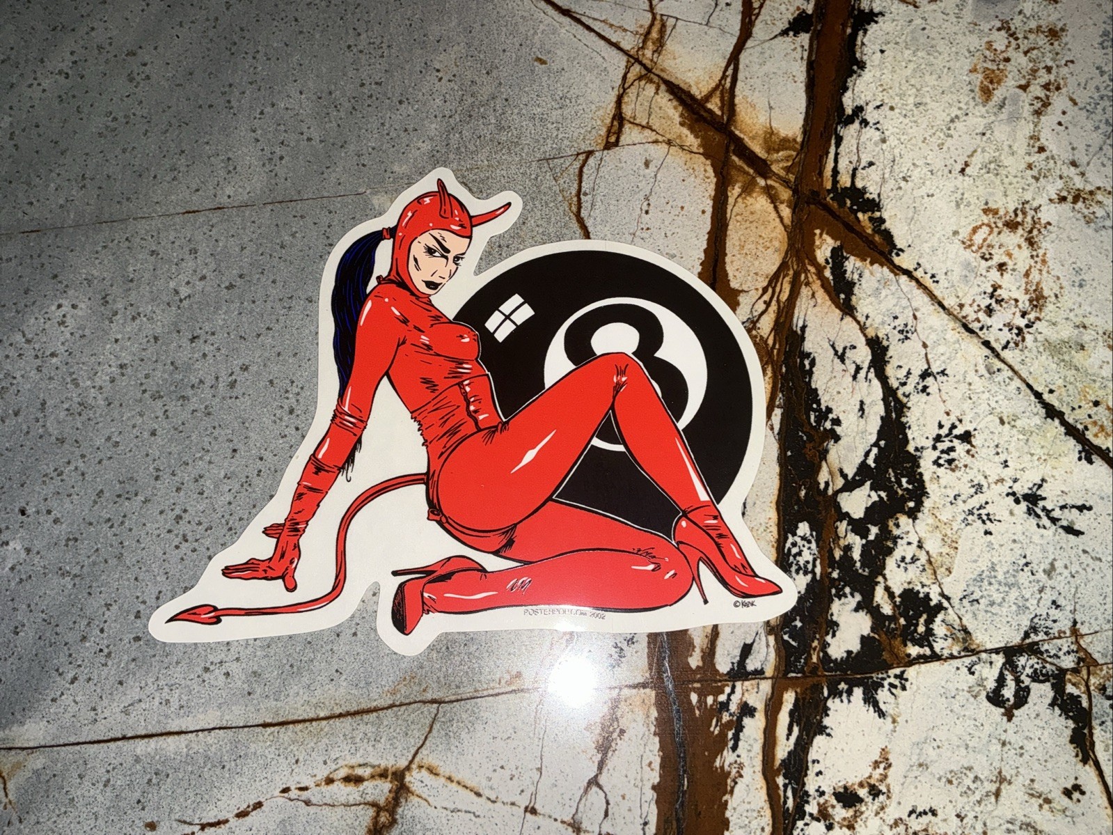 Frank Kozik original Poster Pop DEVIL 8BALL GIRL silkscreen Sticker;Vintage 2002