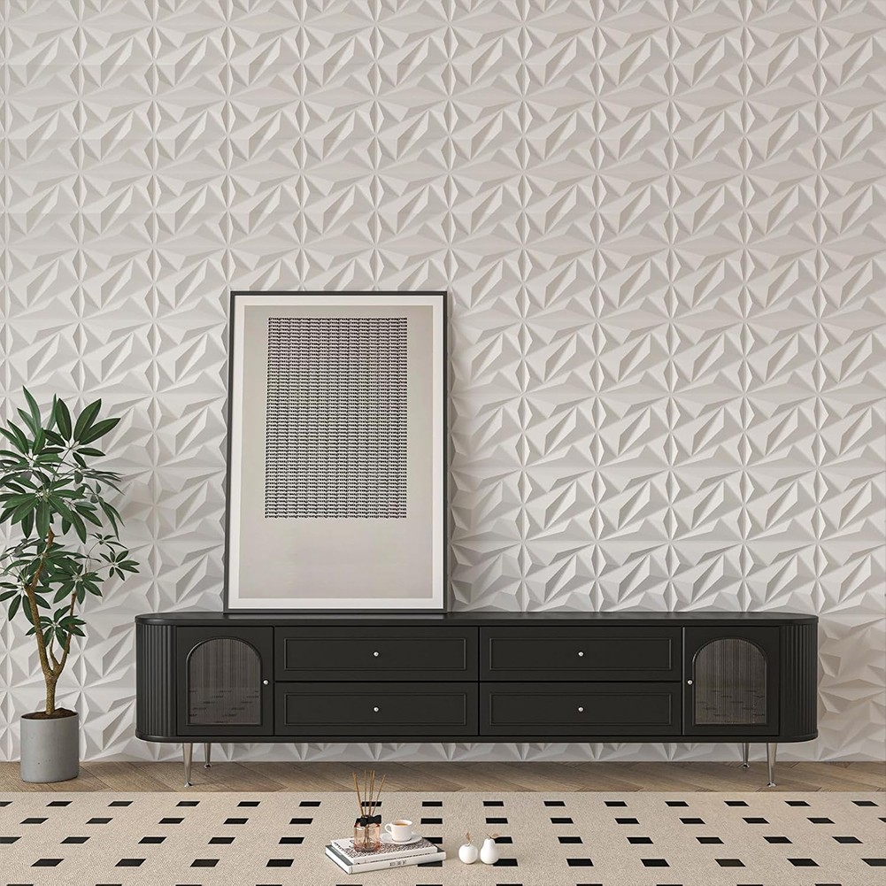 50Pcs 3D Wall Panel Diamond 30x30cm 3D Wall Paper (White)