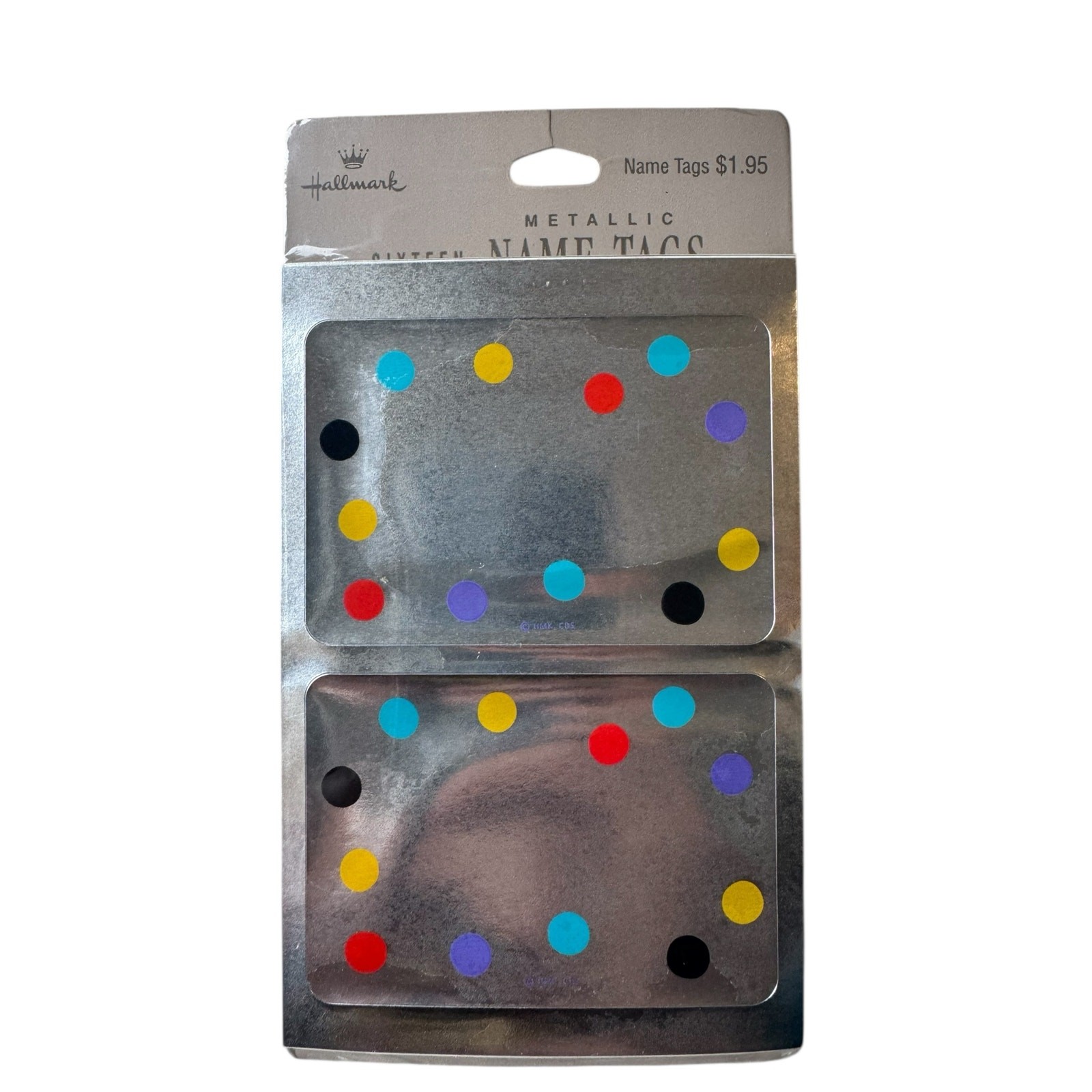 Vintage *NEW* HALLMARK Silver Metallic Polka Dot Name Tags 16 per pack 6 packs
