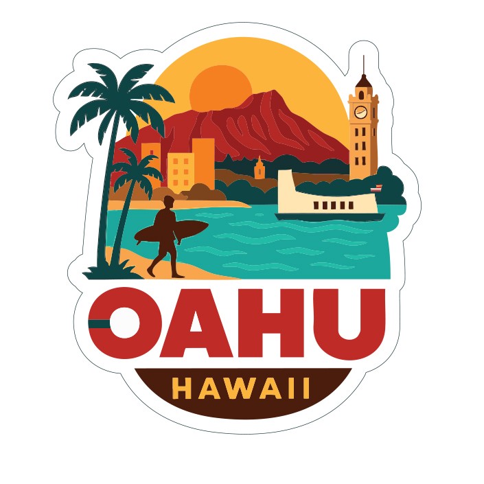 Oahu Hawaii Sticker Decal Vinyl Die-Cut City Skyline Landmark Design