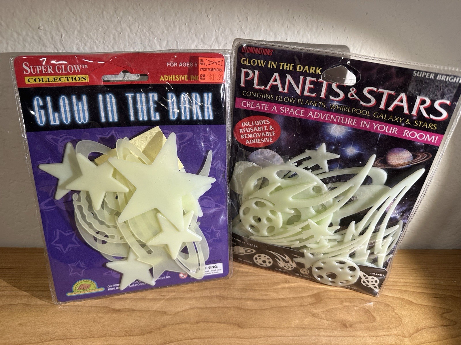 NOS 1994 1996 Vintage Glow In The Dark Wonder Stars and Planets Two packages