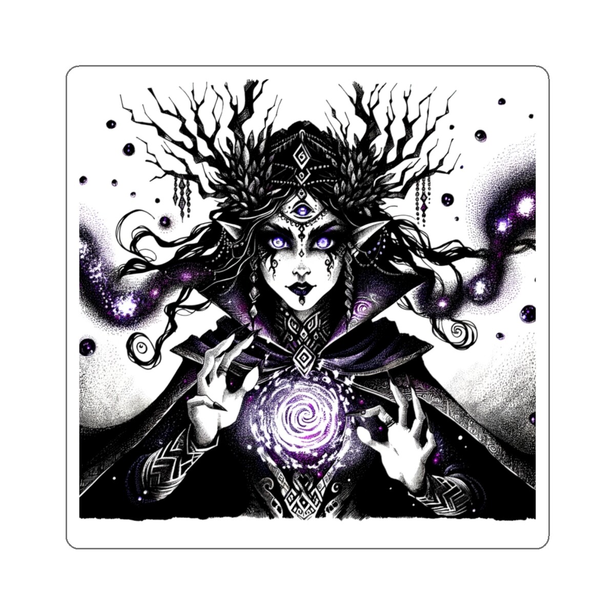 Sticker Sinister Sorceress Art Chaotic Ink Magic 2×2 3×3 4×4 6×6