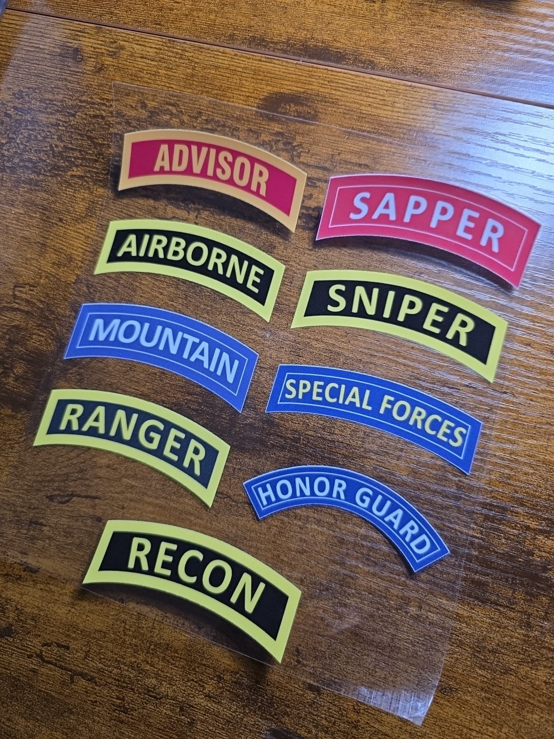 Army Shoulder 9 Tab Colored Bundle 3in UV DTF Decal Waterproof Made In USA