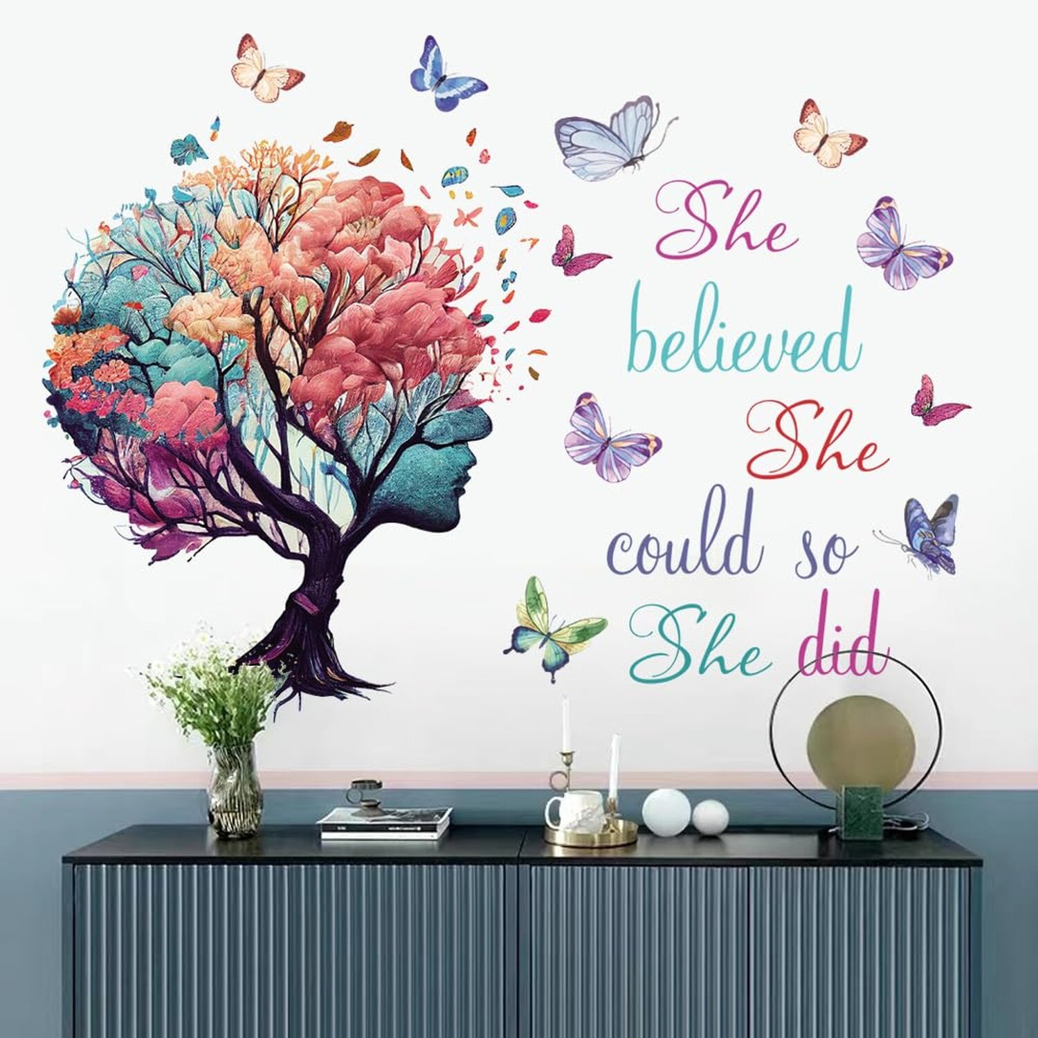 Inspirational Wall Decal Quotes She Believe She Could So She Did Tree Wall St…