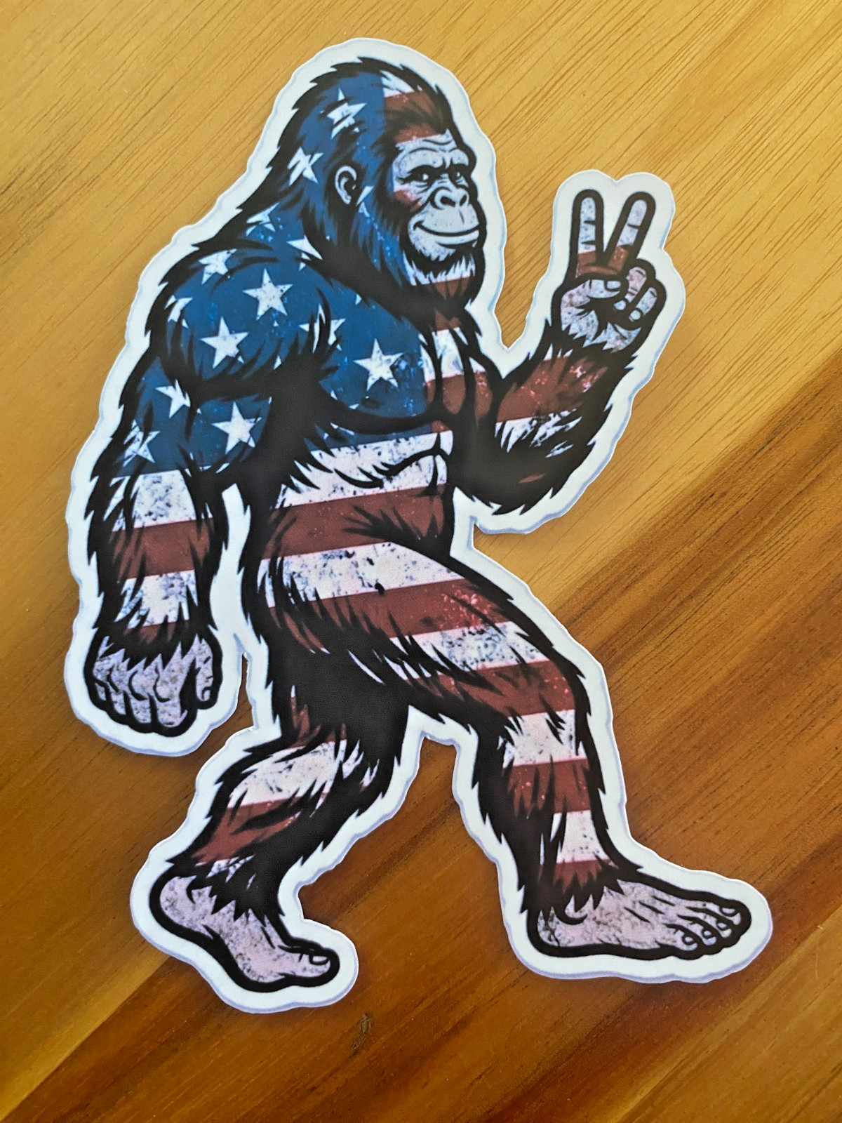 Bigfoot US Flag Waterproof Vinyl Sticker Peace Indoor Outdoor Sasquatch Yeti