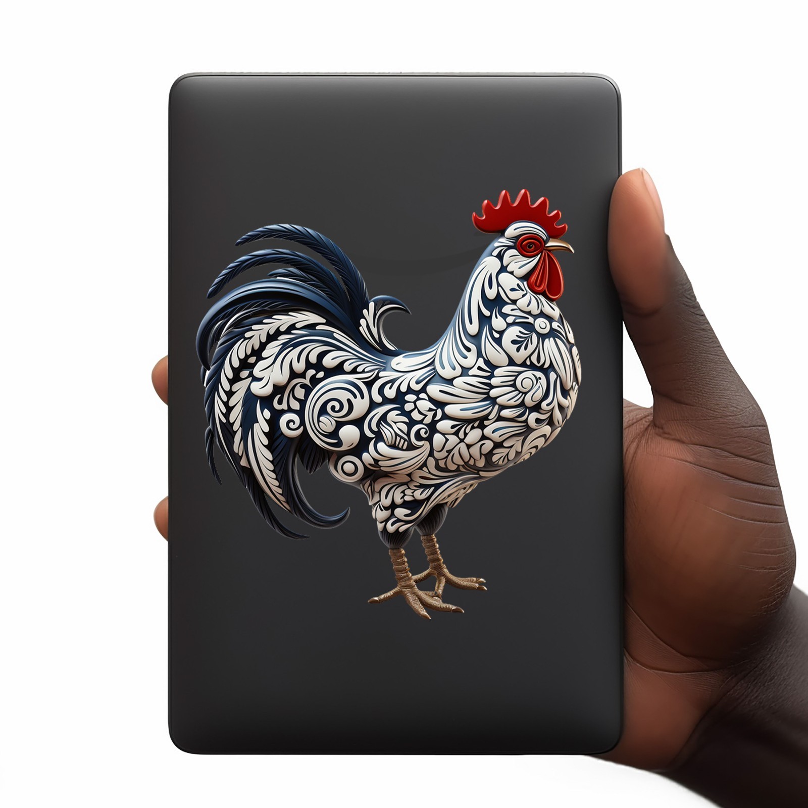 Blue and White Rooster UV DTF Transparent Sticker / Decal