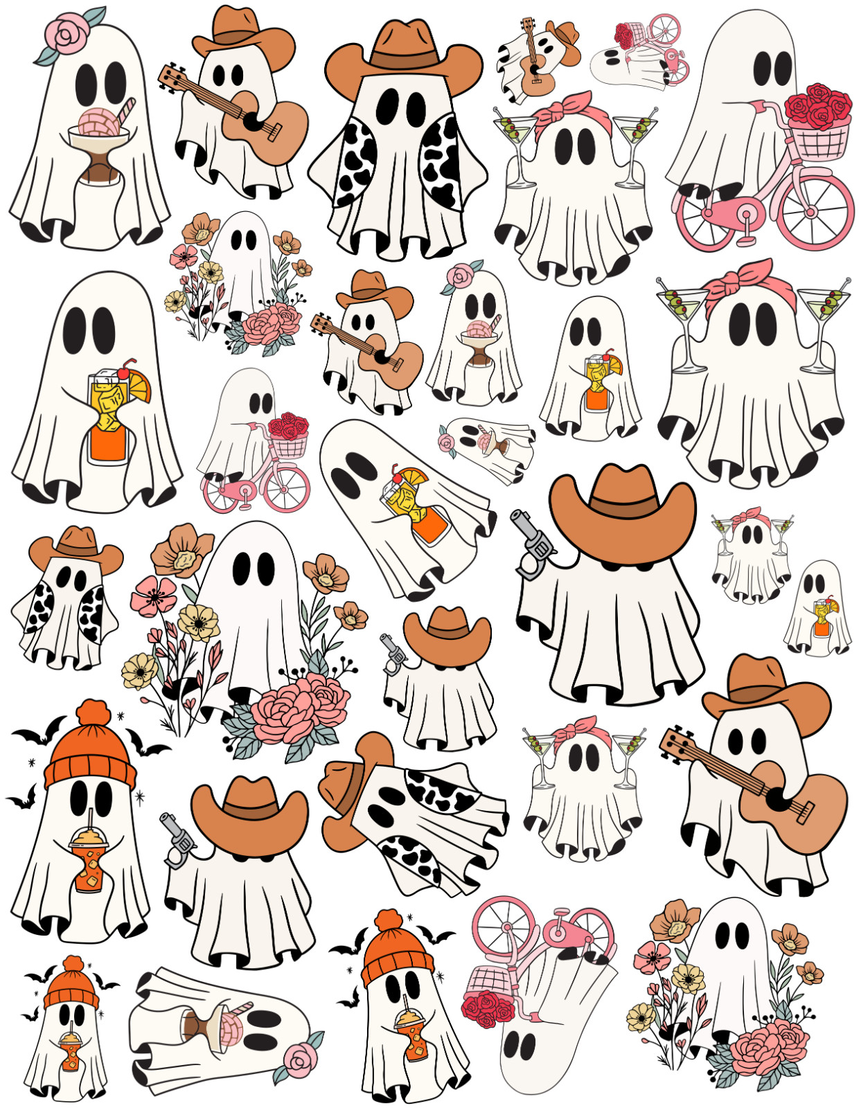 50+ Ghost Vinyl Sticker Pack | 18 Cute Halloween, in 3 Sizes | Waterproof Decal